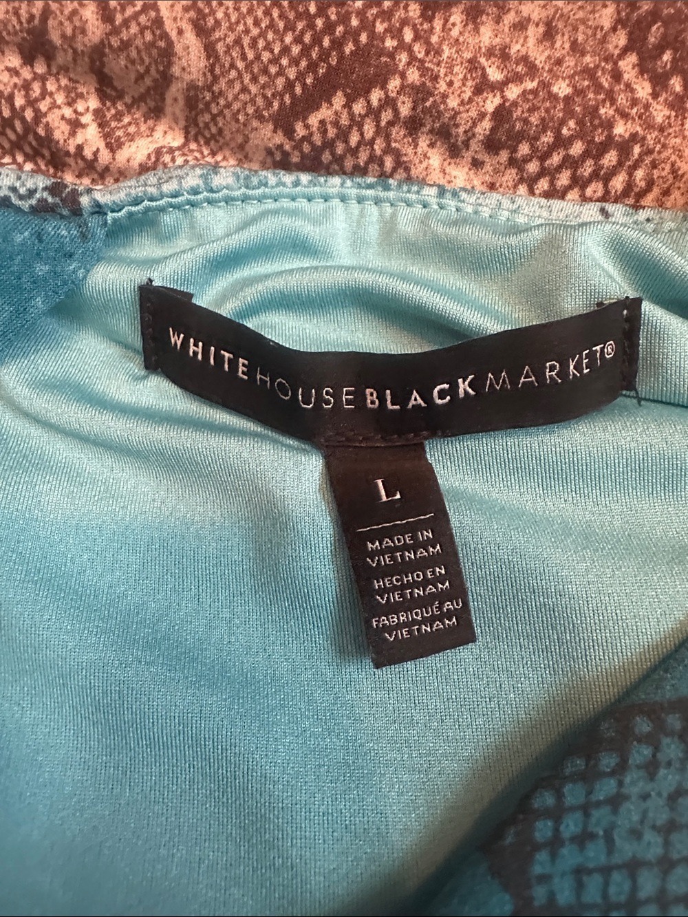 White House Black Market Blue Brown Snake Print Halter Dress Large - Picture 8 of 9